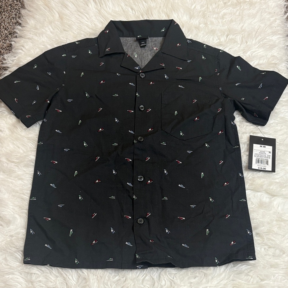 NWT Art Class Black Short Sleeve Button Down Polo Sneaker Shirt Size M (8) Youth